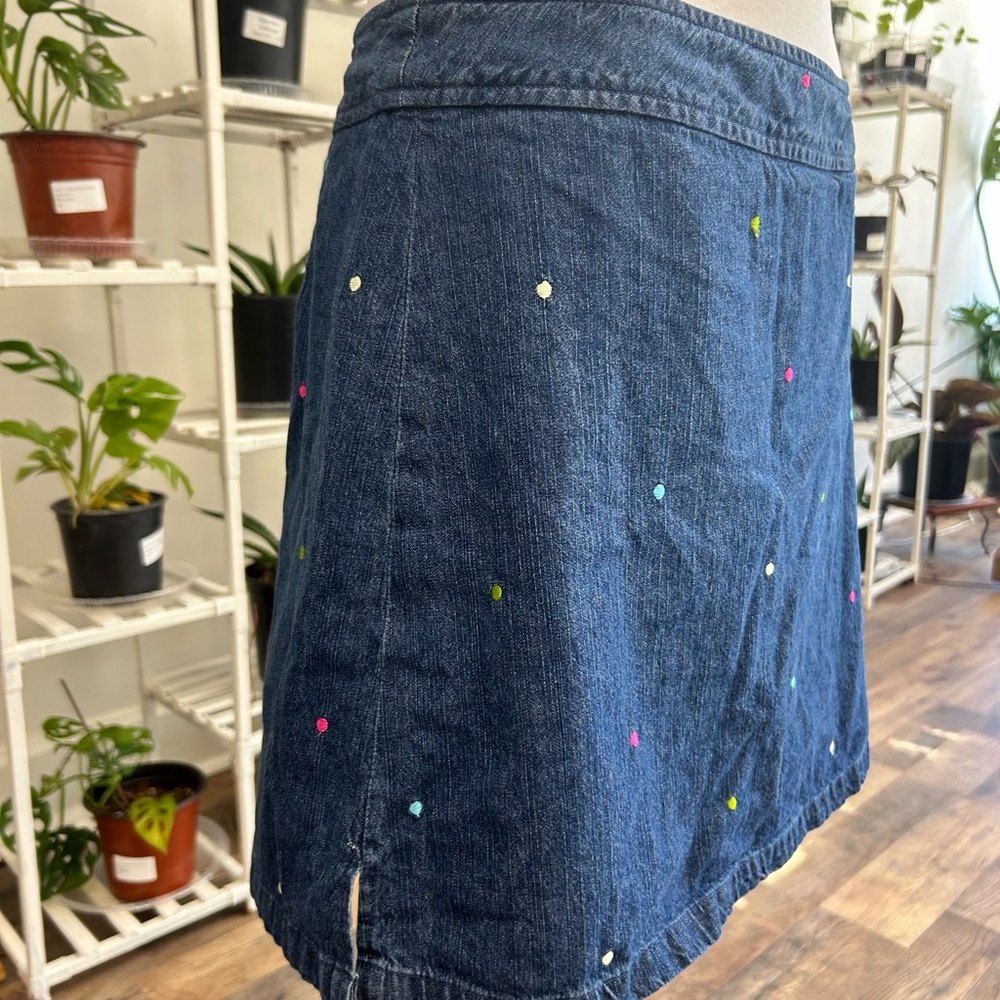 Classic Elements Denim Skort with Colorful Polka-Dots